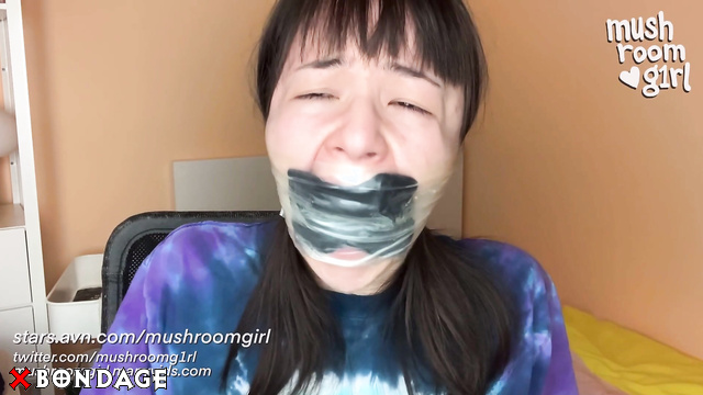 Mushroomgirl - Super tight layered tape wrap gag