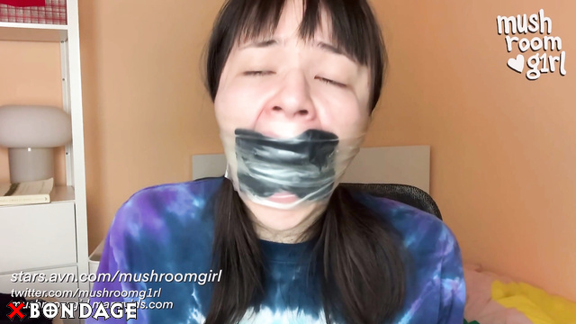 Mushroomgirl - Super tight layered tape wrap gag