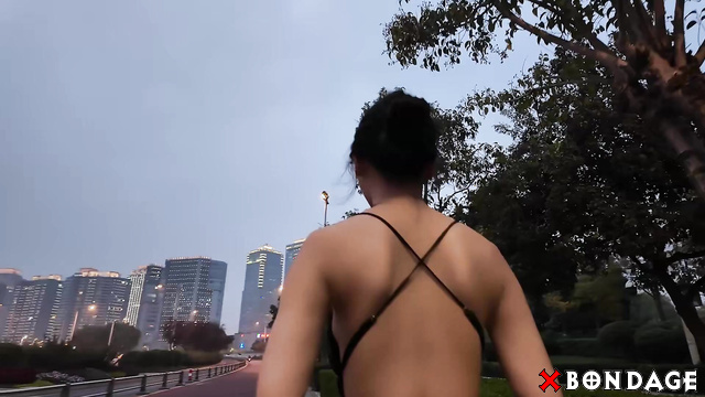 Chinese Bondage - Sexy Asian Brunette Walk Tied Up in Public