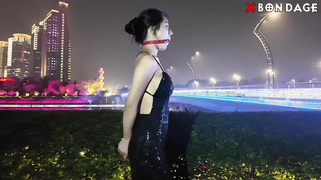 Chinese Bondage - Sexy Asian Brunette Walk Tied Up in Public