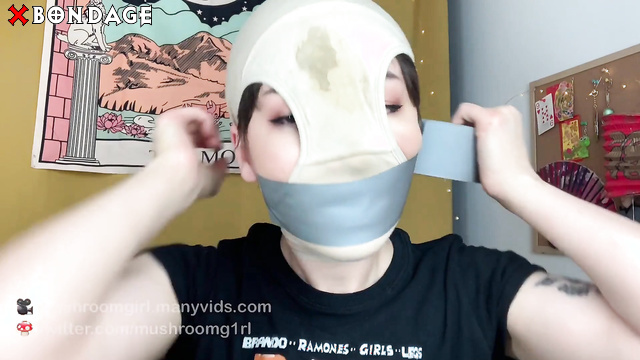 Mushroomgirl - Sexy Asian Brunette Gags Herself and Put Dirty Panties on Her Face