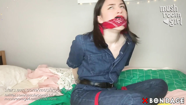 Mushroomgirl - Awesome Asian Brunette Gags And Cuffs Herself