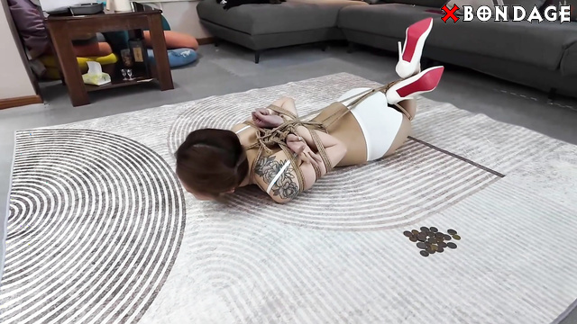 Chinese Bondage - Sexy Asian Girl Struggles in a Tight Hogtie