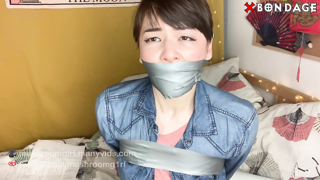 Mushroomgirl - Sexy Asian Brunette Duct Tape Self Bondage