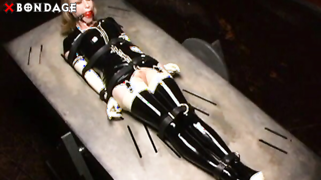 Bondagecafe - Sexy Blondie Eden Wells Tied to a Table with Leather Belts
