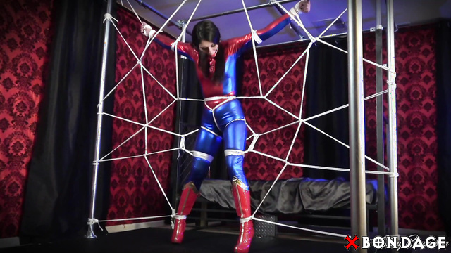 Shiny Bound - Sexy Brunette Cosplayer Spidergirl Ashley Wolf Caught in Web