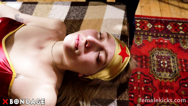 Sexy Blonde Cosplayer Defeated and Tied Up