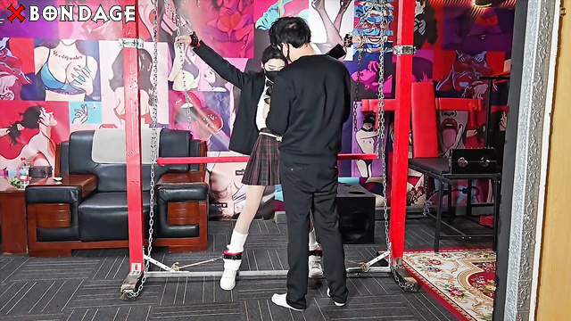 Chinese Bondage - Asian Slut Restricted in Chains and Vibratied