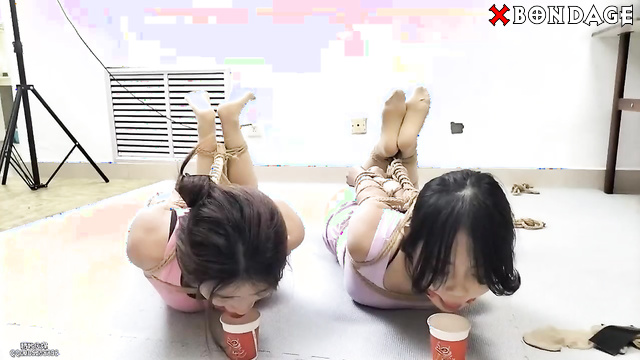 Chinese Bondage - Two Sexy Asian Brunettes Tightly Hogtied
