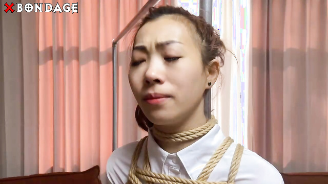 Chinese Bondage - Sexy Asian Slut Tightly Hogtied and Whipped