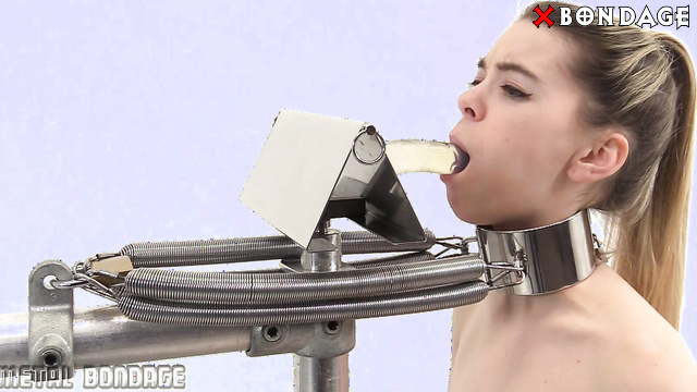 MetalBondage - Sexy Naked Teen Struggles Against DeepThroating Machine