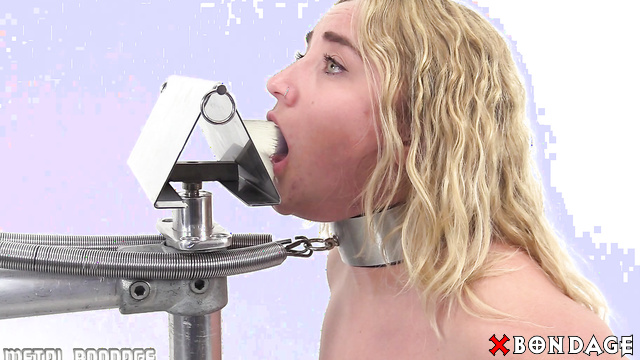 MetalBondage - Sexy Chubby Blondie Struggles Against DeepThroating Device