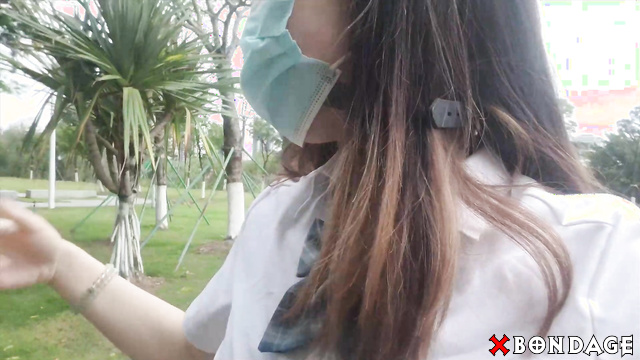 Chineese Bondage - Little M Wearing Ball Gag During Solo Daytime Exposure
