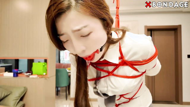 Shibari Session With Spanking By Master With Secretary Li Daxia In Red Rope