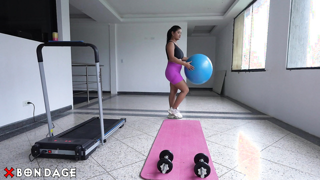 Bondage Land - Helpless Fitness Babe With Natural Breast Bounded, Gagged & Fucked