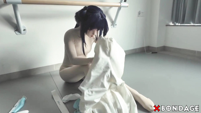 OrangeXXOO Bondage - Roleplay With Huge Doll Mask And Orgasm After Masturbation