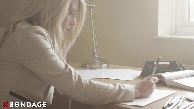 Nude in Metal - Half Restrained Blonde Architect In Her Room In Handcuffs Discipline