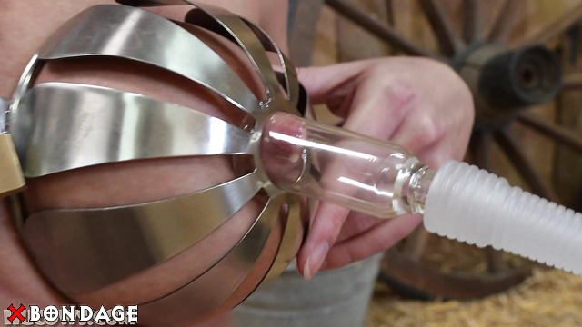 Hucows - Blonde Darina Is On Her Knees Experiencing Heavy Chastity Nipple Milking